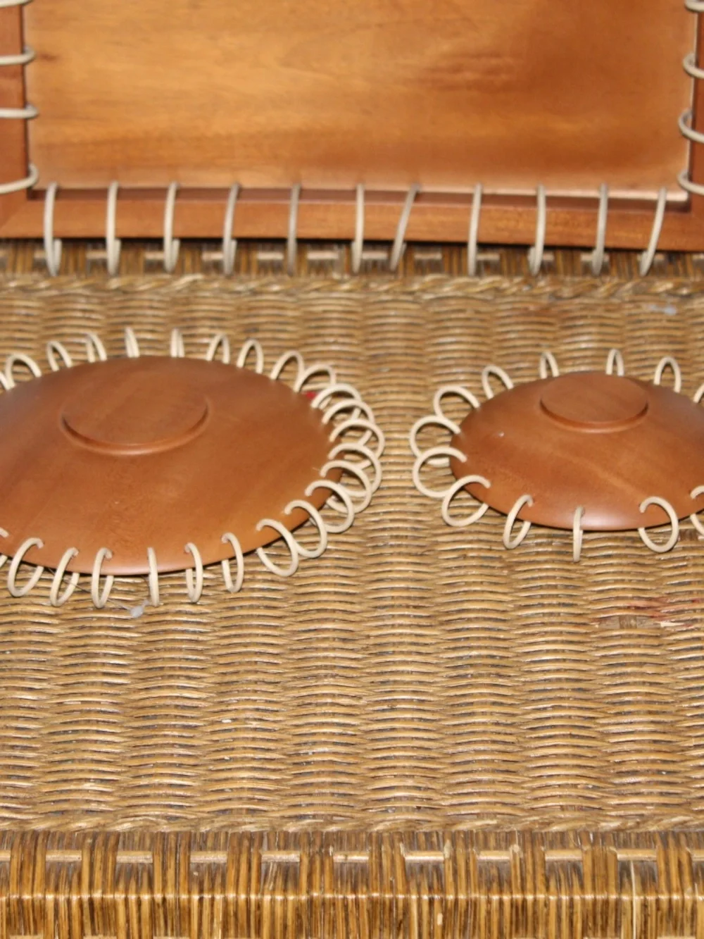 West Elm. Decorative Wooden Tray and Dish Set with Side Cord Detailing